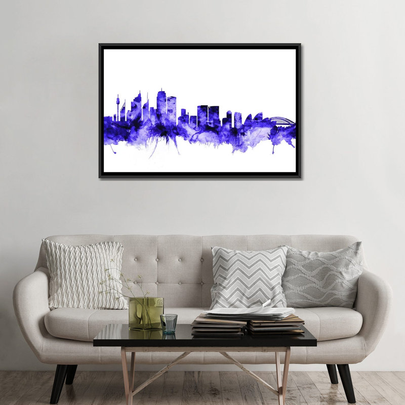 «Sydney, Australie Skyline» par Michael Tompsett, impression sur toile tendue, H 32 po x l 48 po x P 1,5 po, Pas de tapis