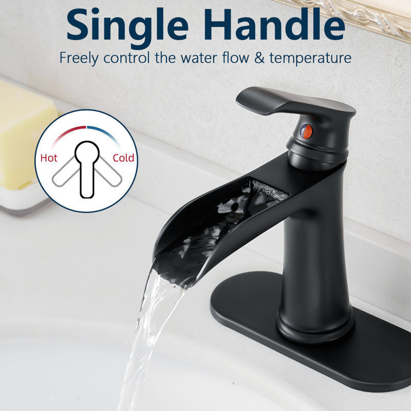 Waterfall Flow Brass Black Faucet Elegant Style For Bathroom Sink