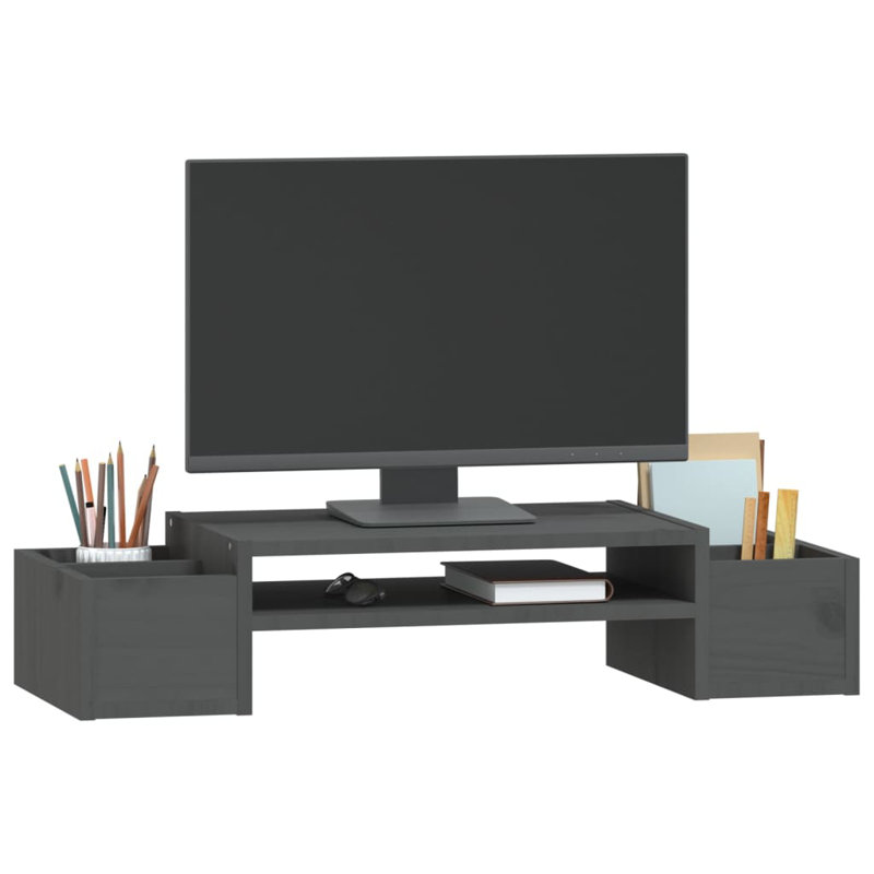 Kahan Wood Monitor Stand, 27.5 cm H x 70cm W x 15 cm D, Grey