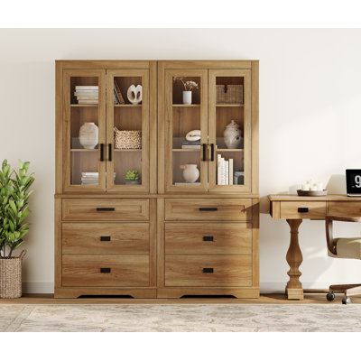 Laziza 2 Column 3 Tier Bookcase With Drawer,73.3" Tall Floor Standing Bookshelf,Modern Farmhouse Display Storage Cabinet With Adjustable Shelves