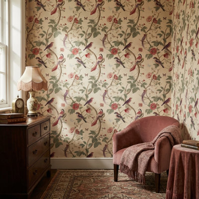 Floral Wallpaper Birds Vintage Mural Decorative Wall Decor