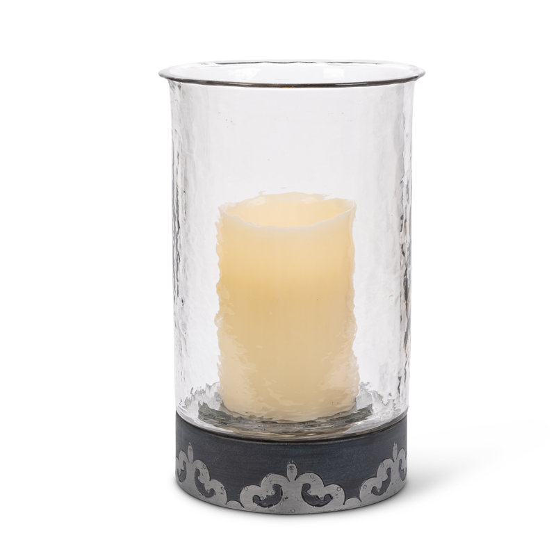 Gray-washed metal-inlay candleholder