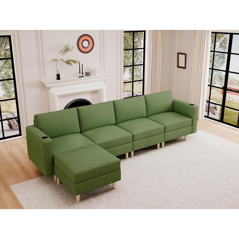 Canapé modulaire rembourré 5 pièces Whaleyville, Velours vert
