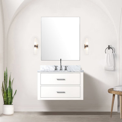Meuble-lavabo blanc 30 po X P 22 po, comptoir en marbre, robinet, miroir simple 28 po 30 po x 22 po, marbre