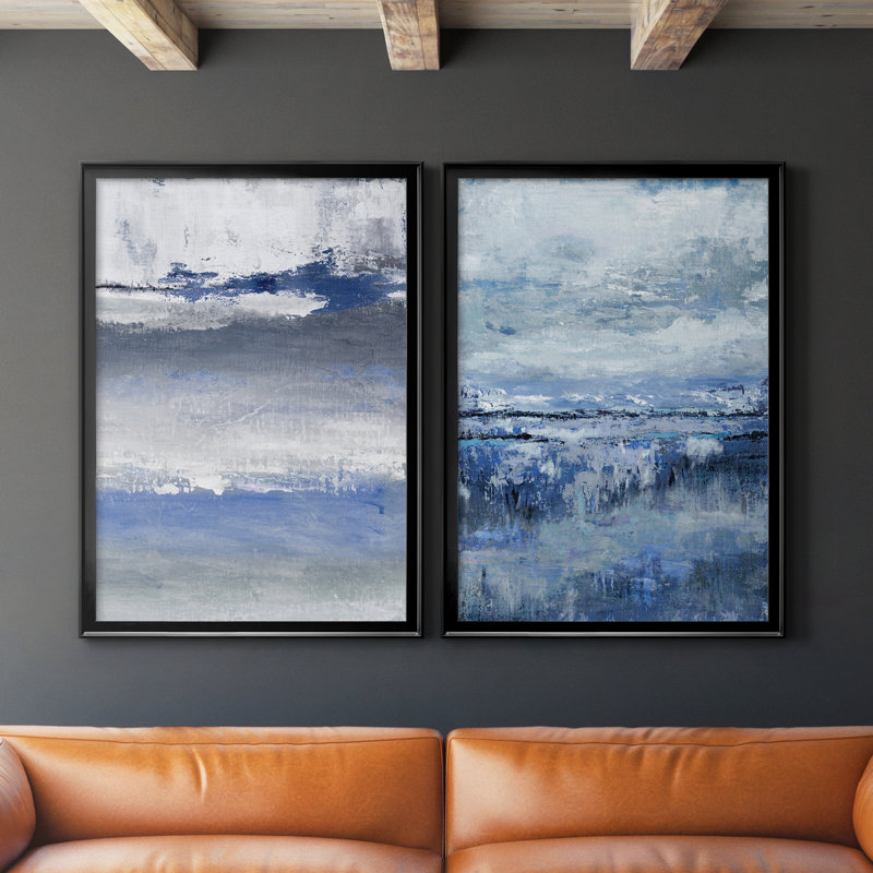 «Soft Solace Indigo», reproduction encadrée de qualité supérieure - prête à être accrochée, Noir