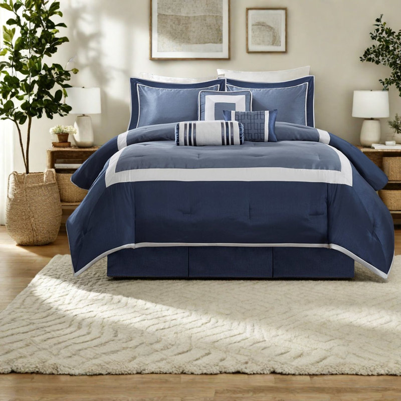 Ensembles de literie élégants bleu marine, collection d'édredon en polyester pour la maison