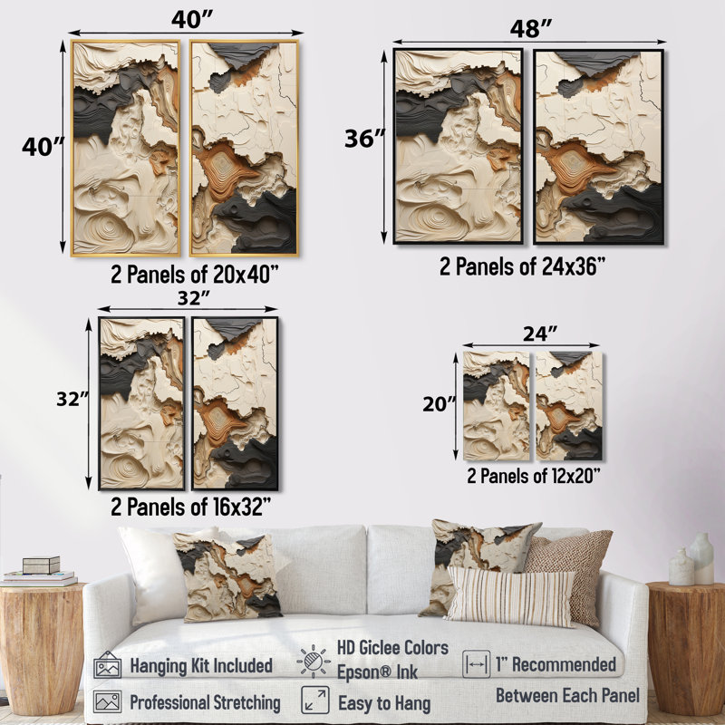 Art mural sur toile beige et brun, Impression encadrée flottante sans passe-partout, H 32 po x l 32 po, Noir