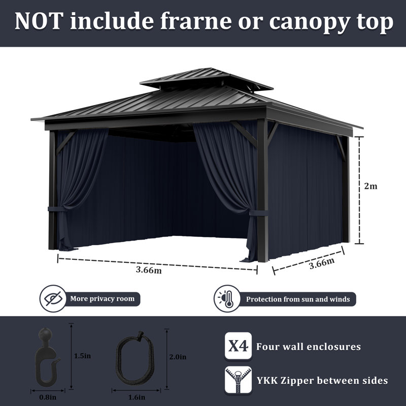 Rideaux à 4 panneaux latéraux pour pavillon de jardin, seulement rideaux, H 78,74 po x l 144 po x P 144 po, Marine