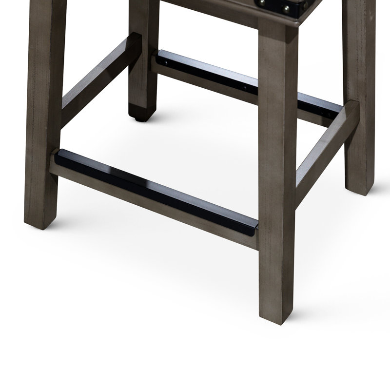 Tabouret de bar gris vieilli 30 po avec siège en cuir noir - siège confortable conçu pour durer