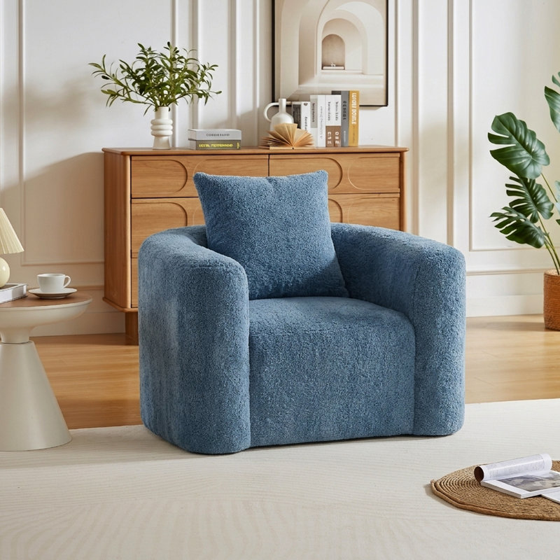 Canapé 41,73 po en chenille pour petits espaces, sans assemblage requis, Bleu