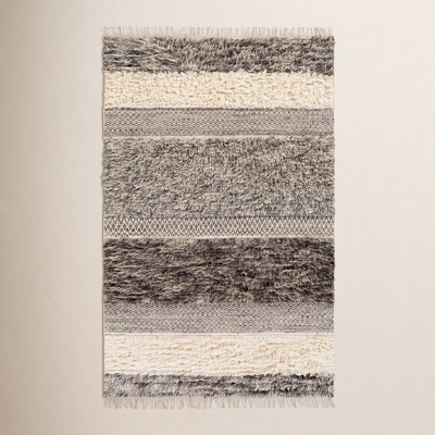 Catalina Cream Gray Flatweave Striped Wool Rug