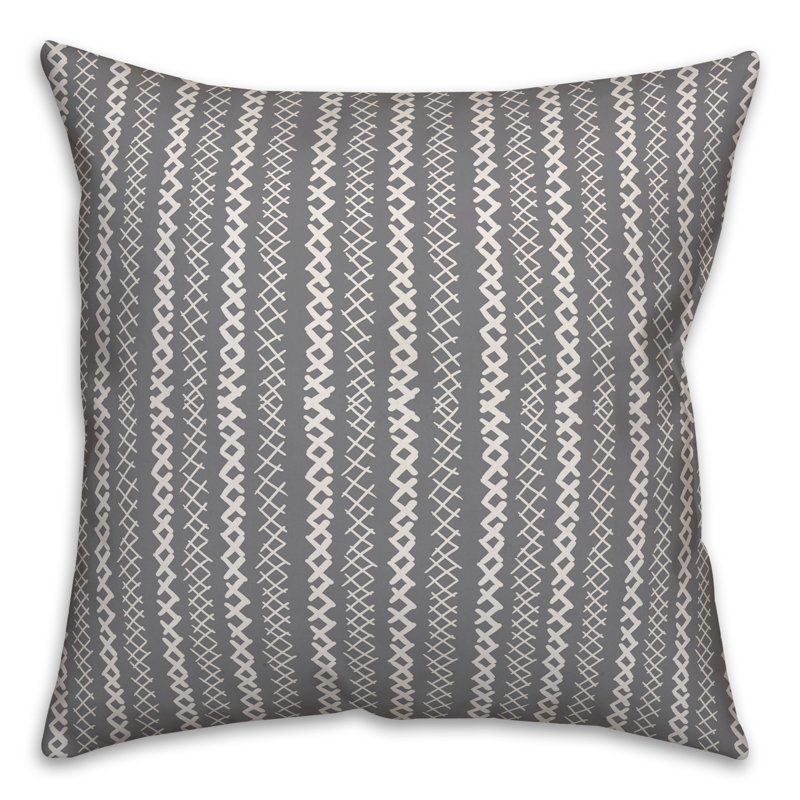 Geometric Throw Pillow, 16" x 16", Gray/White Striped 2
