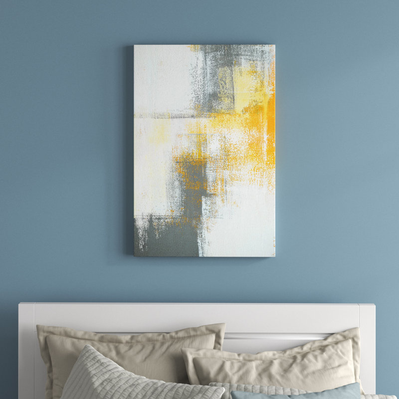 «Gray and Yellow Blue Abstract», reproduction d'art sur toile, H 36 po x l 24 po x P 1 po, Toile tendue