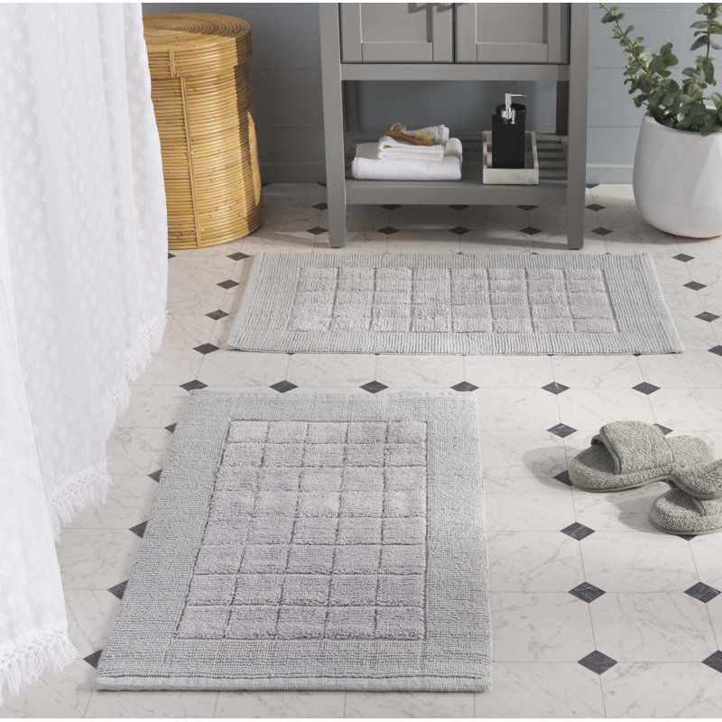 Tapis de bain Bennett Boarder Grid, Gris acier