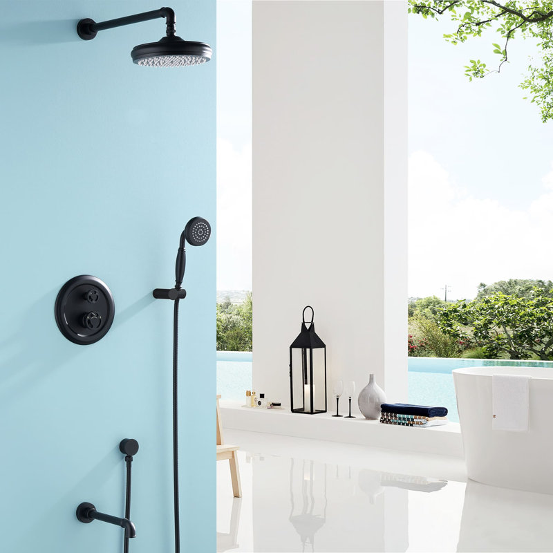 Système de douche mural avec valve brute, Noir mat