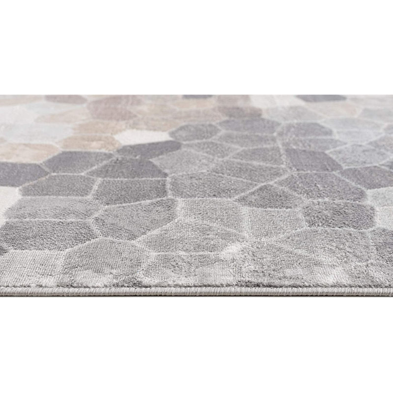 Rug Branch Joni 5' x 8' (5'3" x 7'7") Grey/Beige Stone Mosaic Indoor Area Rug, Contemporary, Low Pile, Stain-Resistant Carpet - Living Room, Bedroom, Dining Room, and Kitchen