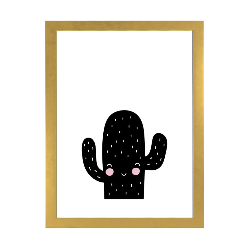 Cactus noir et blanc Scandi - impression d'art graphique, H 32 po x l 24 po x P 1 po, Papier encadré doré, Blanc