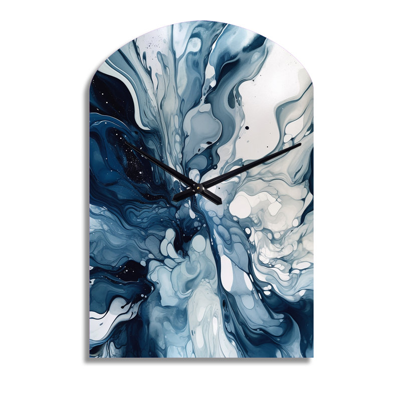 Bleu gris et gris Elixir I - horloge murale abstraite en métal, Médium