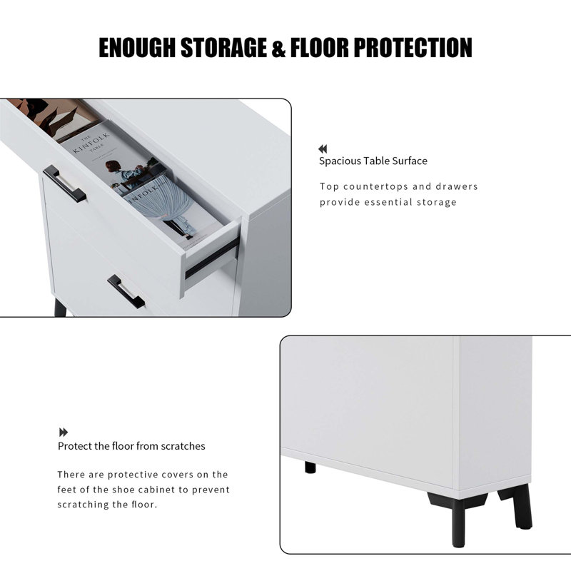 Space-Saving Shoe Storage Cabinet With 2 Flip Drawers, Ideal For Entryway And Hallway Organization, White