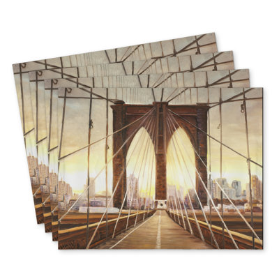 Polyester Placemats Set of 4 - Sunset on Brooklyn Bridge Decor