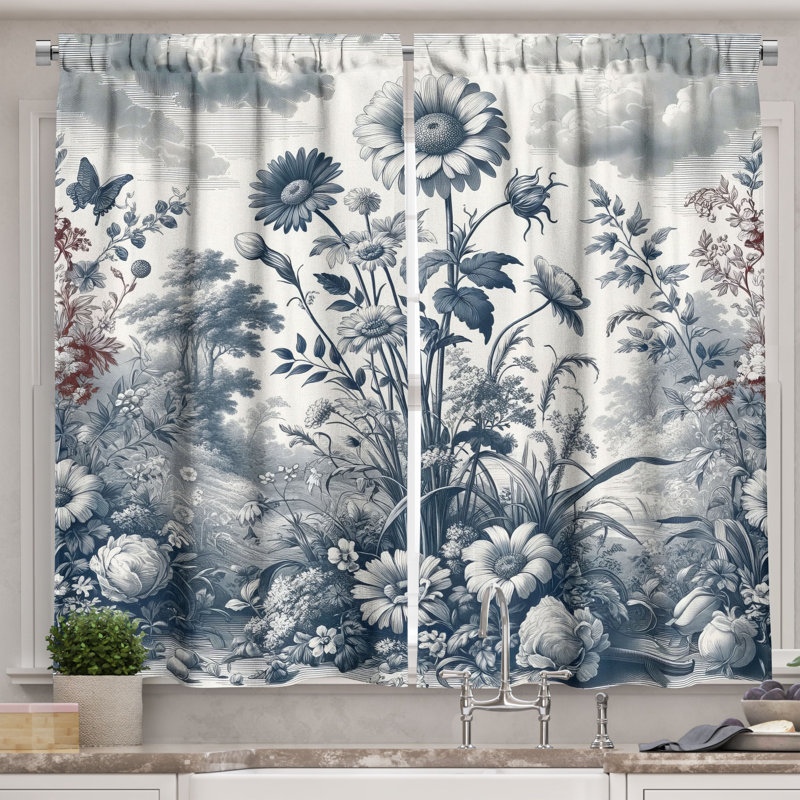 Floral Kitchen Curtain, 55" W x 24" L