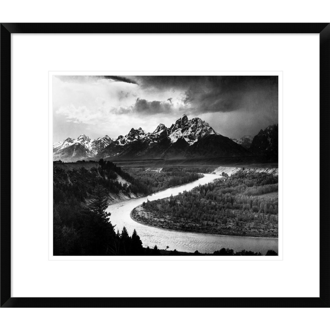 The Tetons - Snake River, Grand Teton National Park, Wyoming, 1941 by Ansel Adams - Picture Frame Photograph Art Print on Canvas Vault W Artwork Mat 