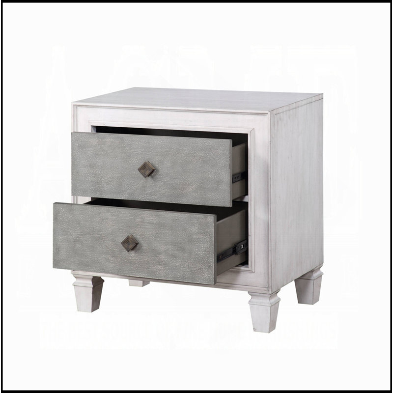 Two-Tone Finish Nightstand With 2 Drawers, Rustic Gray And Weathered White