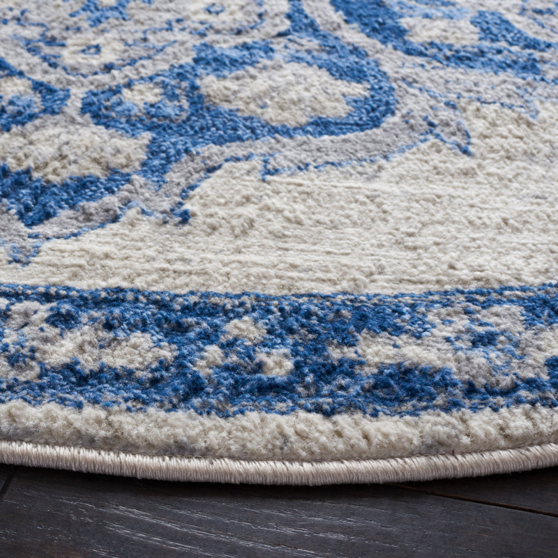 Tapis ivoire / bleu marine Arvillia, Rond 6 pi 7 po