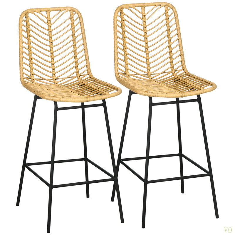 Ensemble de 2 tabourets de bar en rotin de 26 po de hauteur avec comptoir et siège en osier respirant Boho, 2