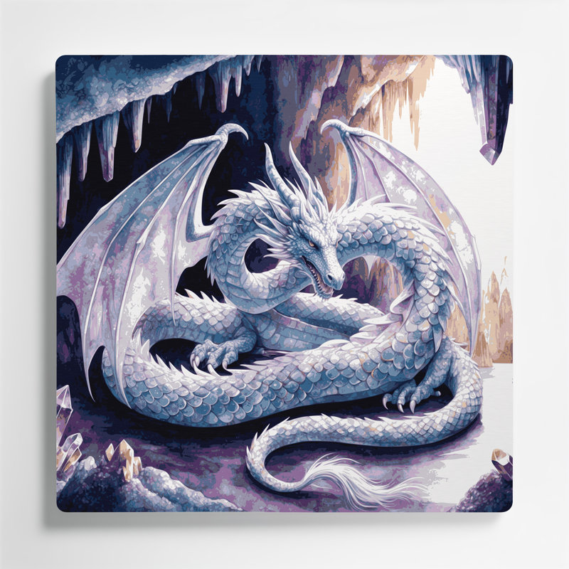 Art mural en métal Sci Fi Crystal dragon in cave, 8" H x 8" W x 0.05" D