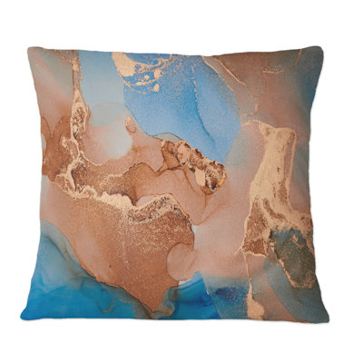 Bleu et brun, luxe, abstrait, art fluide, art moderne, coussin décoratif moderne