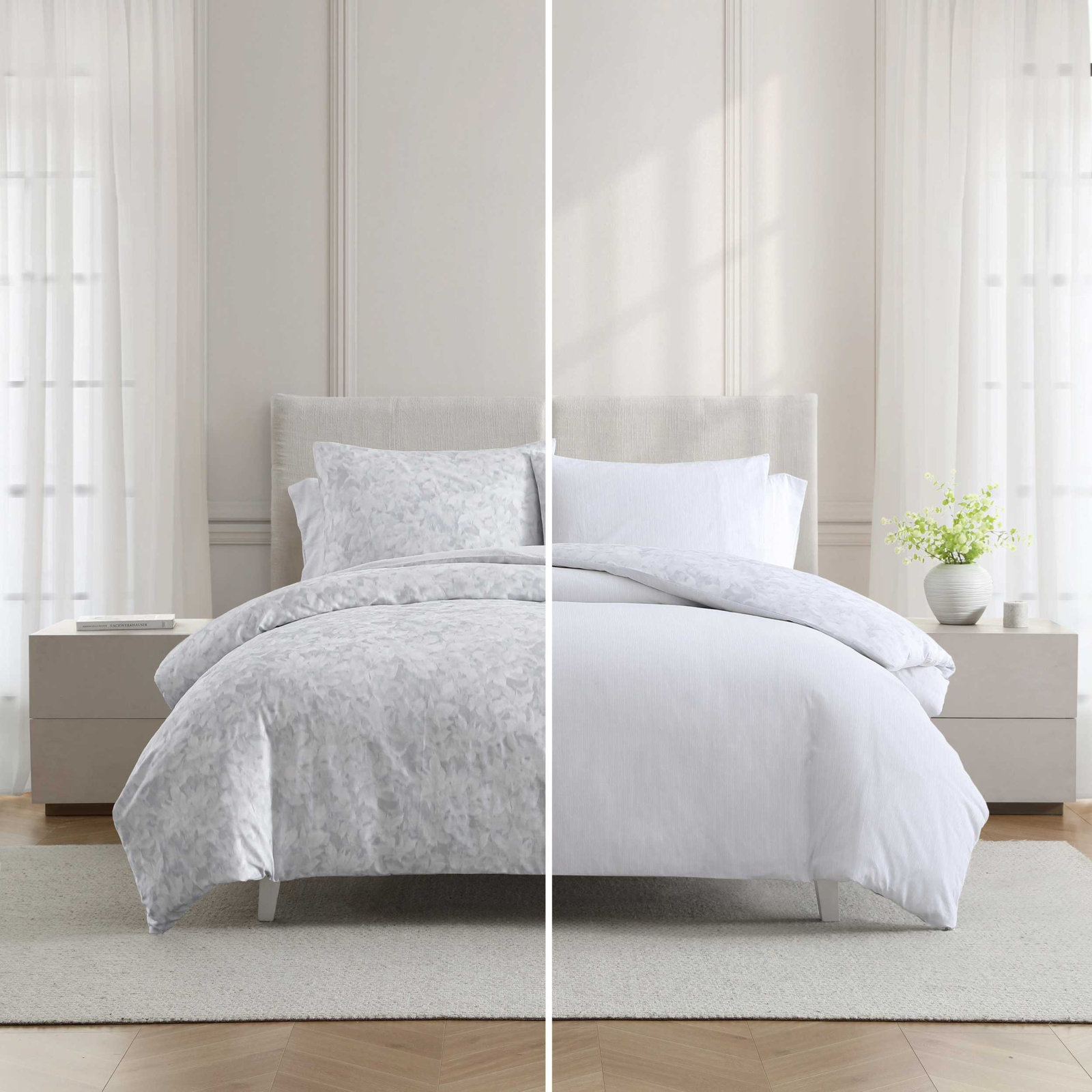 Floral Cotton Duvet Cover Set, Queen Duvet Cover + 2 Standard Shams