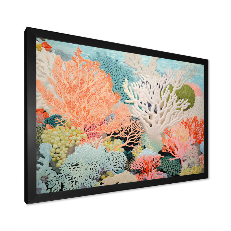 «Colorful Coral and Anemones Scenery I - Coastal Coral Under Water», reproduction d'art sur toile encadrée, Cadre simple noir