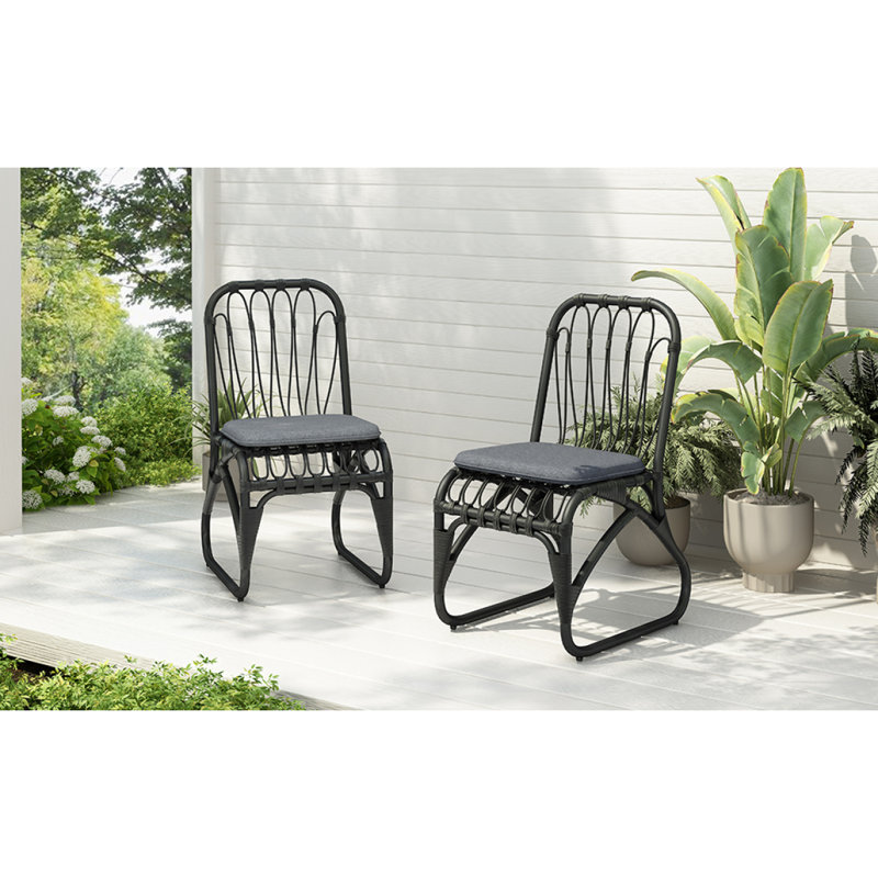 Outdoor PE Wicker Dining Chairs With Washable Cushion Set Of 2, Outdoor Rattan Chairs For Backyard, Poolside, Garden,Patio,Grey