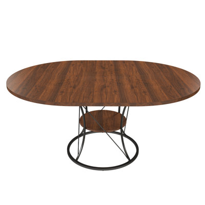 43"-59" Extendable Round Dining Table With Built-In Storage Mesh Shelf And Metal Pedestal Base