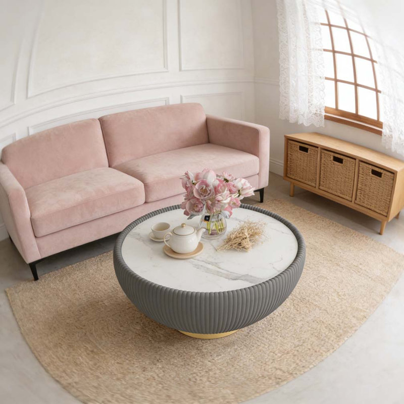 Table basse ronde en bois 30,51 pouces