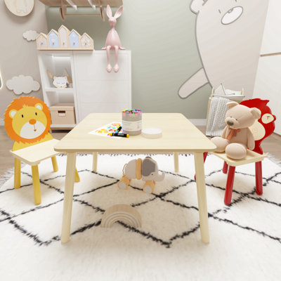 Kids Table And 2 Chairs Set, 3 Pieces Toddler Table And Chair Set, Wooden Activity Play Table Set