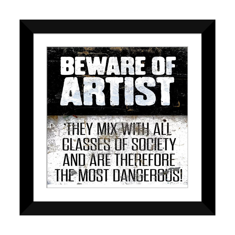 Albree Modern Beware, art textuel sur toile, H 24 po x l 24 po x P 1 po, Papier d'art encadré noir, Blanc