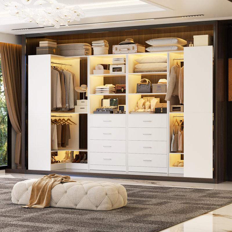 Closet System With Drawers, Shelves,Hanging Rods, White
