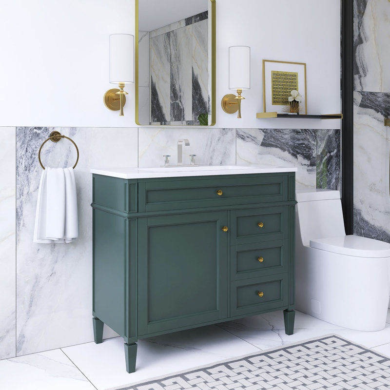 Meuble-lavabo sur pied 36 po, Vert, Doré