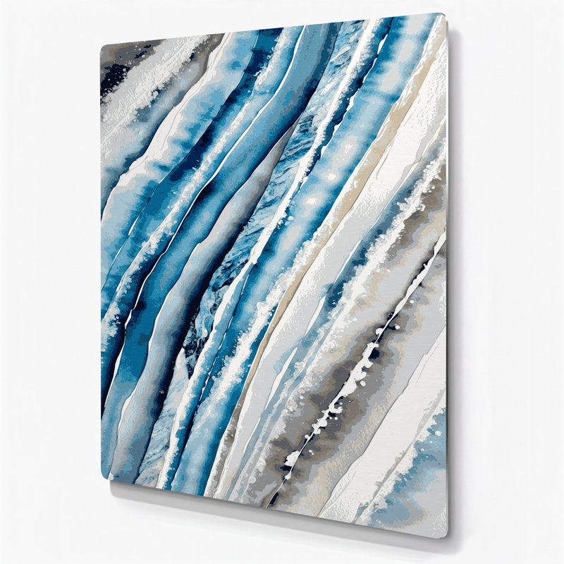 DiagonalStripes Ice Blue Light Grey Green Metal Wall Art, 36" H x 24" W