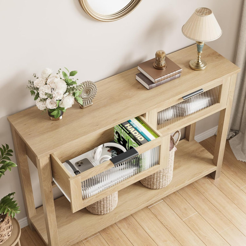 Console d'entrée et table de couloir - Canapé à 2 niveaux avec 2 tiroirs en verre