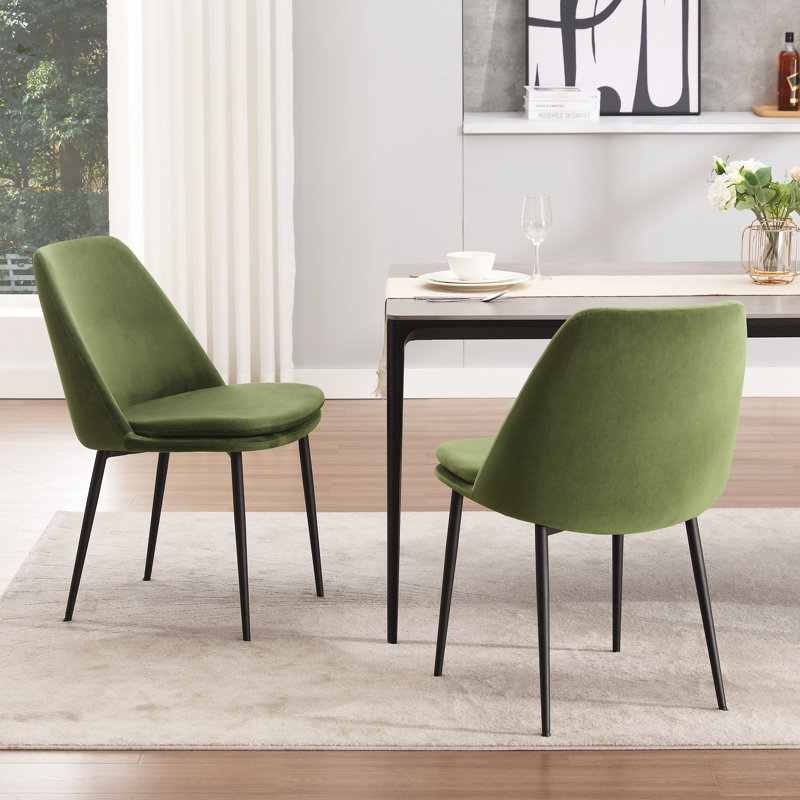 Olive Green Velvet Upholstered Side Chair with Metal Legs