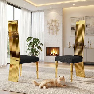 Black and Gold Dining Chairs, Modern Bouclé Dining Chair, Open Back Dining Chair，Set Of 2