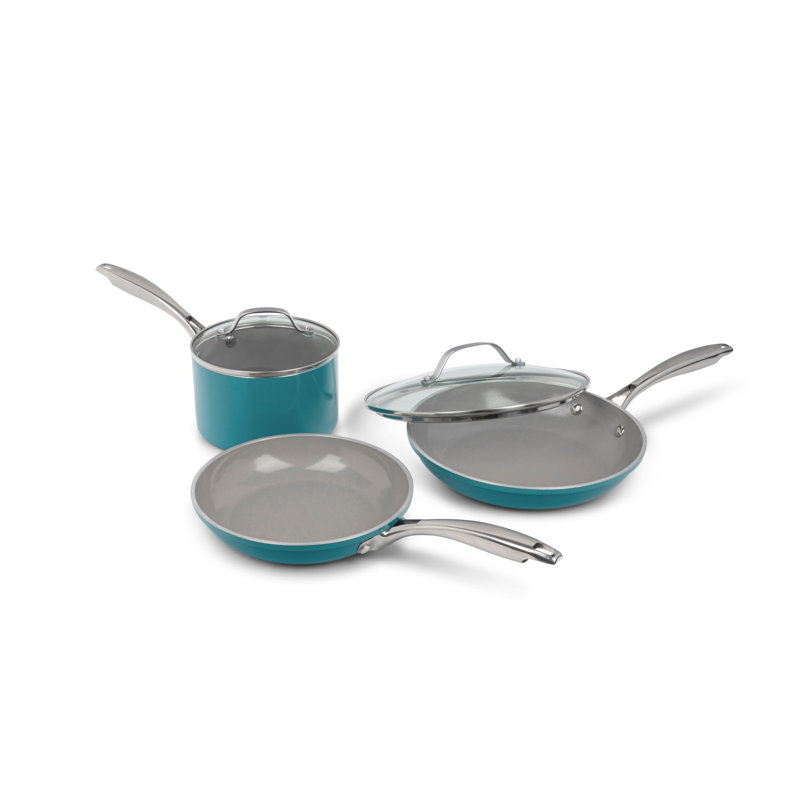 Batterie de cuisine antiadhésive 5 pièces Gotham Steel Aqua Blue, poignées résistantes au froid, au four et au lave-vaisselle