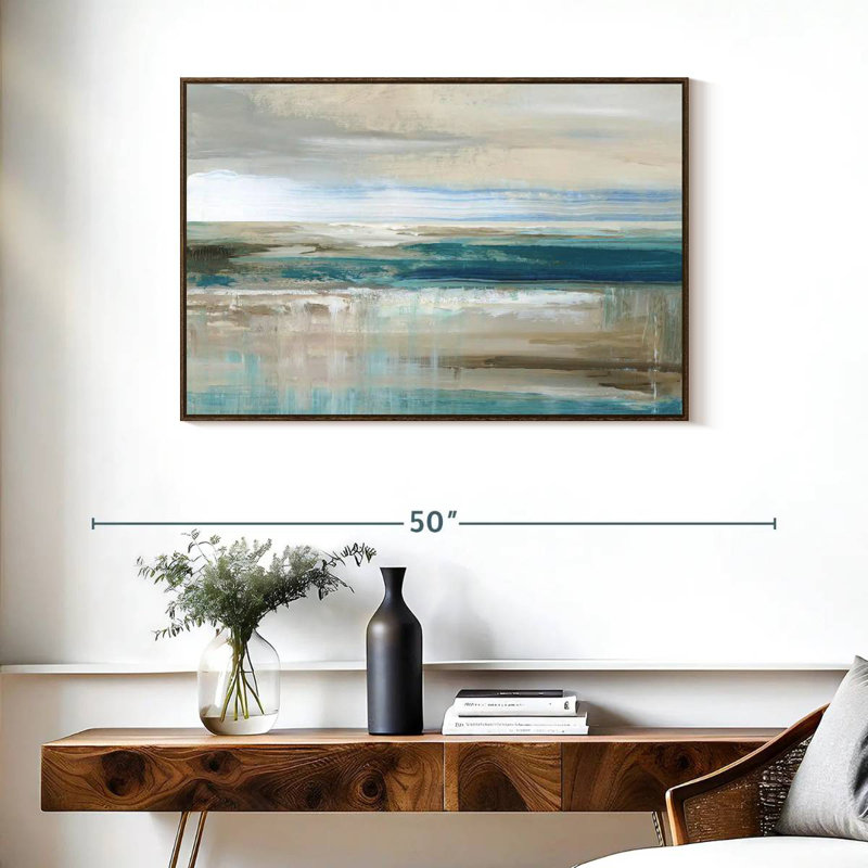 Mer de Kofi, 37 po x 25 po, Cadre flottant noyer