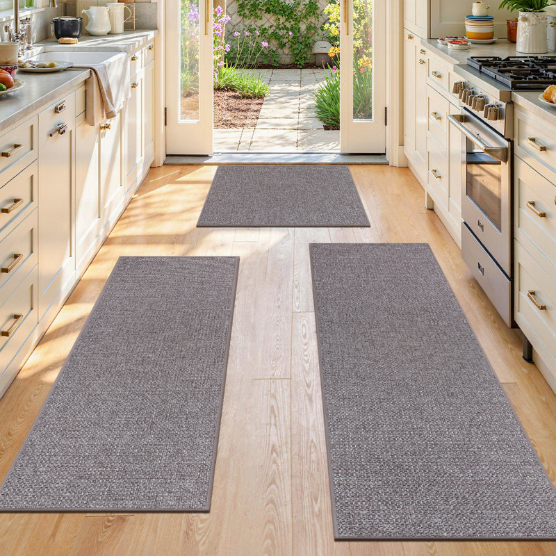 Woven Non-Slip Kitchen Mats (Set of 3), Gray