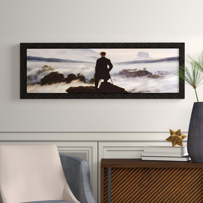 The Wanderer Above The Sea Of Fog by Caspar David Friedrich - Panoramic Painting on Canvas, White Framed