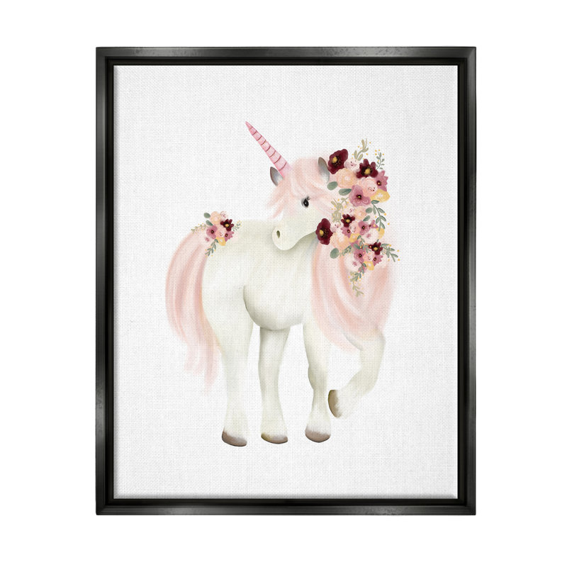 «Unicorn» par Studio Q - reproduction sur toile flottante, Cadre flottant noir de jais, H 21 po x l 17 po x P 1,7 po