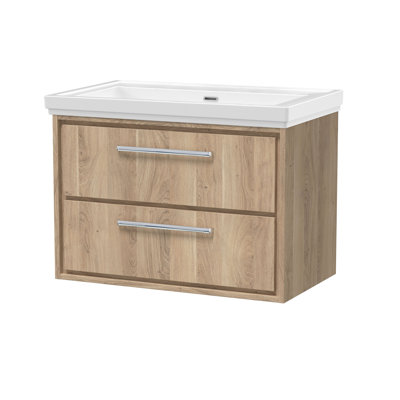 Hudson Reed Lille 600mm Antique Oak 2 Drawer  Wall Hung Vanity Unit With Fireclay Basin
